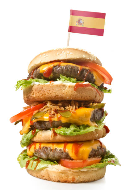 Fresh and tasty XXL hamburger with the flag of Spain.(series)